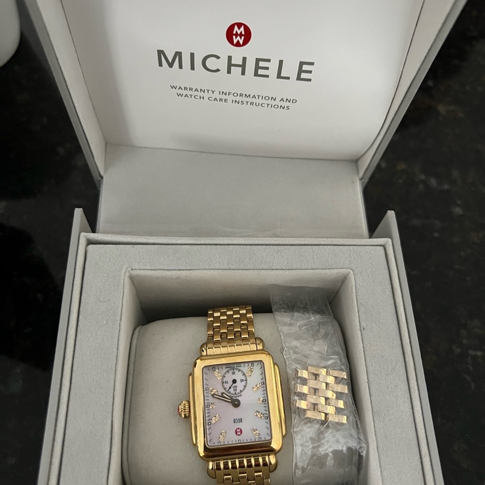 Michele Gold Mid Deco Diamond Watch!